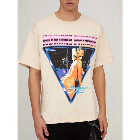 Homme + Femme Men's Showgirls Relaxed Fit Heavyweight Tee T-Shirt in Cream - Picture 3 of 3